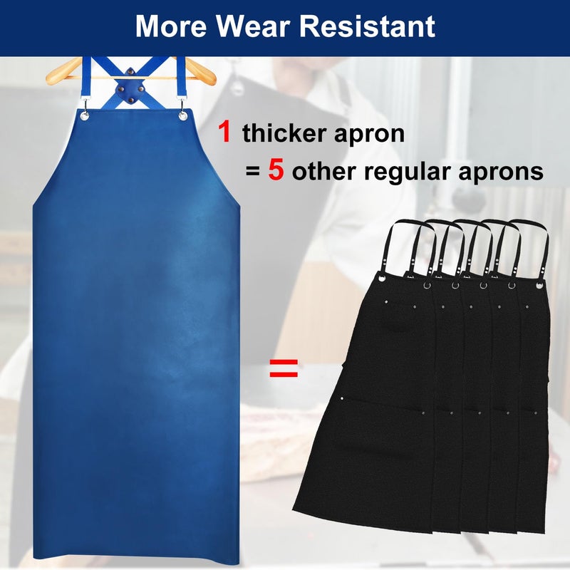 SHEOMERN Rubber Waterproof Apron  43"" Heavy Duty Vinyl Industrial Anti-Tear Apron with Adjustable Cross Back Strap for Dishwasher  Butcher  Dog Grooming  Chemical Resistant Thicker Apron Blue - Image 3